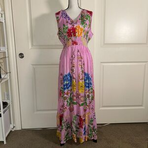 NWT Me 2 Magic Sz XL Pink Floral Maxi Dress Smocked Waist Boho Sleeveless